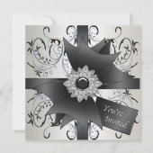 Jeder Anlass Ivory Blue Black Party Einladung (Vorderseite)