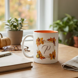 Jeder beliebige Buchstabe Moderne Boho Herbstblätt Zweifarbige Tasse