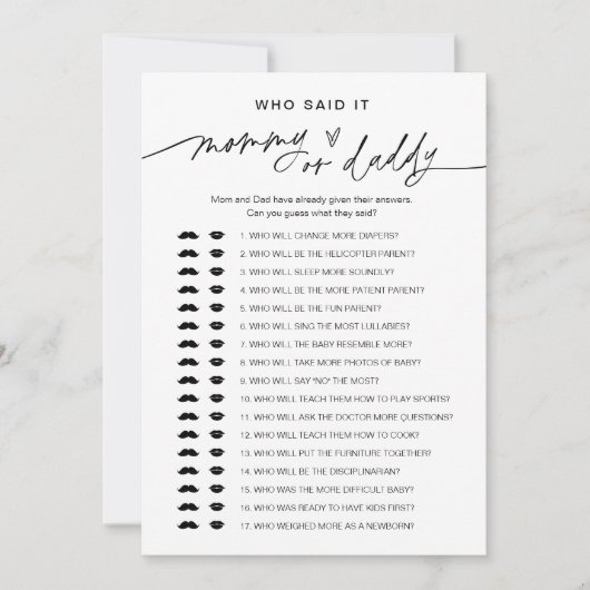 JEDER, der gesagt hat, Mommy Daddy Baby Game Card Einladung (Vorderseite)