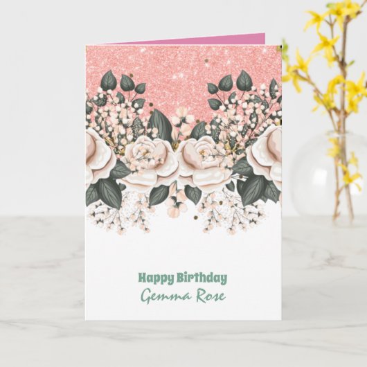 JEDER EINSATZ Girly Rosegold Pink Glitzer Karte (Gelbe Blume)
