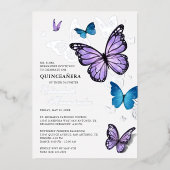 Jeder Farbschmetterling Elegante Quinceanera Folieneinladung (Vorderseite)