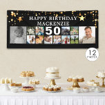 Jeder Geburtstag 12 Foto Collage Gold Stars schwar Banner<br><div class="desc">Feiern Sie jeden Geburtstag für ihn oder sie mit einem lustigen Foto Erinnerungen Banner-Zeichen in Ihrer Farbwahl mit dieser leicht hochzuladenden Foto Collage Vorlage mit 12 quadratischen Bildern durch die Jahre und personalisiert mit Ihrem benutzerdefinierten Text und ihrem Alter. Das Design zeichnet sich durch goldene Sterne vor einem bearbeitbaren schwarzen...</div>