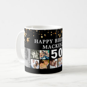 Jeder Geburtstag 12 Foto Collage Gold Stars schwar Kaffeetasse