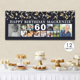 Jeder Geburtstag 12 Foto-Collage Schwarz Gold Luft Banner