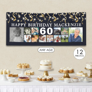 Jeder Geburtstag 12 Foto-Collage Schwarz Gold Luft Banner