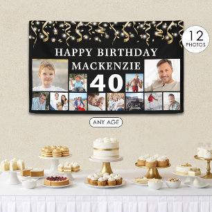 Jeder Geburtstag 12 Foto Schwarz Gold Konfetti Lic Banner