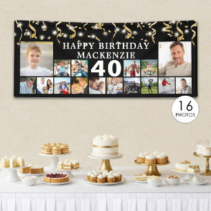 Jeder Geburtstag 16 Foto Black Gold Confetti Leuch Banner
