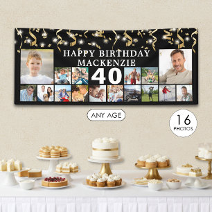 Jeder Geburtstag 16 Foto Black Gold Confetti Leuch Banner