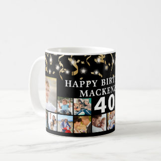 Jeder Geburtstag 16 Foto Black Gold Confetti Leuch Kaffeetasse