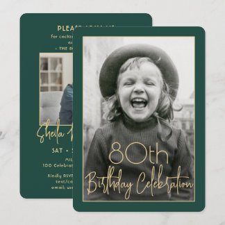 Jeder Geburtstag 2 Foto Chic Typografie Grün & Gol Einladung