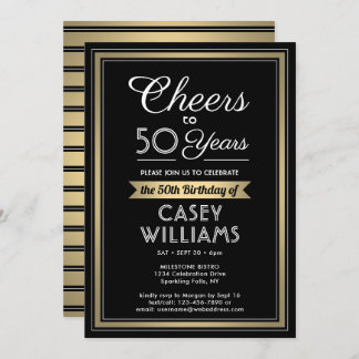 JEDER Geburtstag Cheers Black, White and Gold Part Einladung