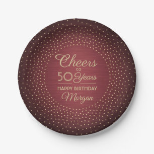 JEDER Geburtstag Cheers Brushed Burgundy Gold Conf Pappteller