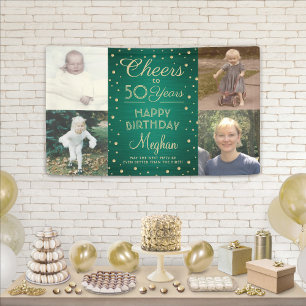 JEDER Geburtstag Cheers Brushed Green und Gold 4 F Banner