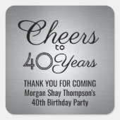 JEDER Geburtstag Cheers Elegant Black and Gray Quadratischer Aufkleber (Vorderseite)