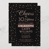 JEDER Geburtstag Cheers Elegant Black & Pink Confe Einladung (Vorne/Hinten)