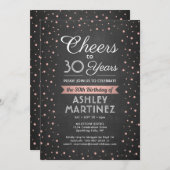 JEDER Geburtstag Cheers Schwarz-weiß & rosa Chalkb Einladung (Vorne/Hinten)