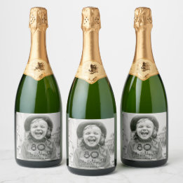 Jeder Geburtstag Chic Schwarze Typografie & Foto-P Schaumweinetikett