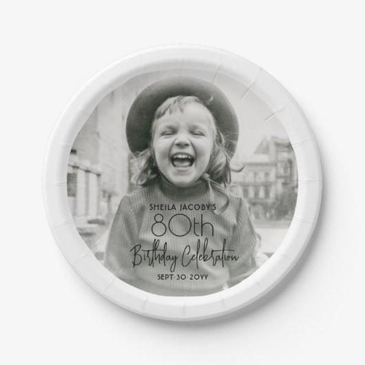 JEDER Geburtstag Chic Stilvolle Typografie Foto Pa Pappteller (Vorderseite)