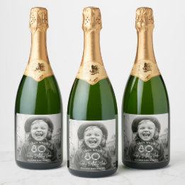 Jeder Geburtstag Chic Weiße Typografie & Foto-Part Schaumweinetikett