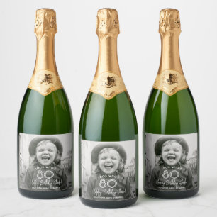 Jeder Geburtstag Chic Weiße Typografie & Foto-Part Schaumweinetikett