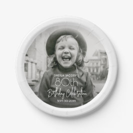 JEDER Geburtstag Chic White Typografy Foto Party Pappteller