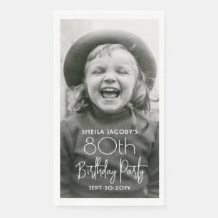 JEDER Geburtstag Chic White Typografy & Foto Party Serviette