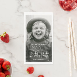 JEDER Geburtstag Chic White Typografy & Foto Party Serviette