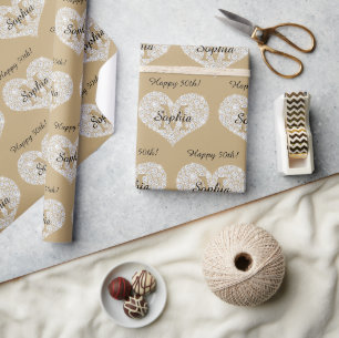 Jeder Geburtstag, Diamantherz, goldenes Monogramm, Geschenkpapier