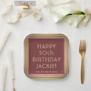 Jeder Geburtstag Elegant Klassisch Burgund & Gold Pappteller