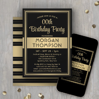 Jeder Geburtstag Elegante schwarze und goldene for Einladung