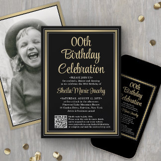 JEDER Geburtstag • Foto & QR-Code-Party in Schwarz Einladung