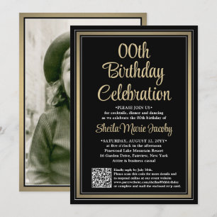 JEDER Geburtstag • Foto & QR-Code-Party in Schwarz Einladung