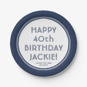 Jeder Geburtstag Moderne Navy-Blau- und Weiße Part Pappteller