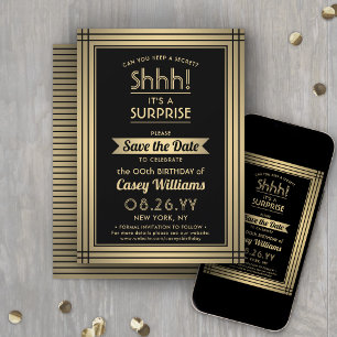 JEDER Geburtstags-Überraschungsparty Psst! Schwarz Save The Date