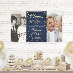 JEDER Hochzeitstag Prost 2 Foto Navy Blau und Gold Banner