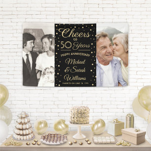 JEDER Hochzeitstag Prost 2 Foto Schwarz und Gold Banner