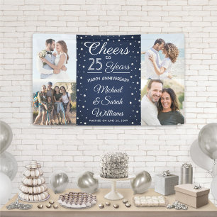 Jeder Hochzeitstag Prost 4 Foto Navy Blau und Weiß Banner