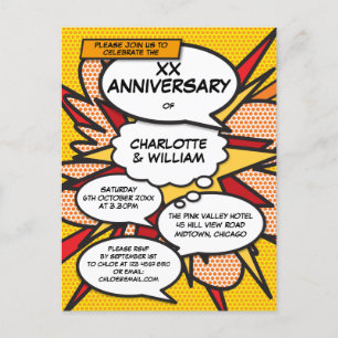 Jeder Hochzeitstag Spaß Retro-Comic-Book Ankündigungspostkarte