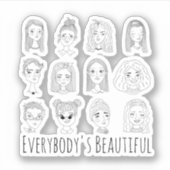 Jeder ist eine wunderschöne feministische Doodle A Aufkleber (Vorderseite)