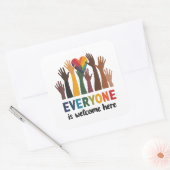 Jeder ist hier Idaho Lehrer willkommen Quadratischer Aufkleber (Umschlag)