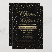 JEDER Jahrestag Cheers Black & Gold Confetti Party Einladung (Vorne/Hinten)