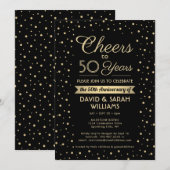 JEDER Jahrestag Cheers Black & Gold Confetti Party Einladung (Vorne/Hinten)