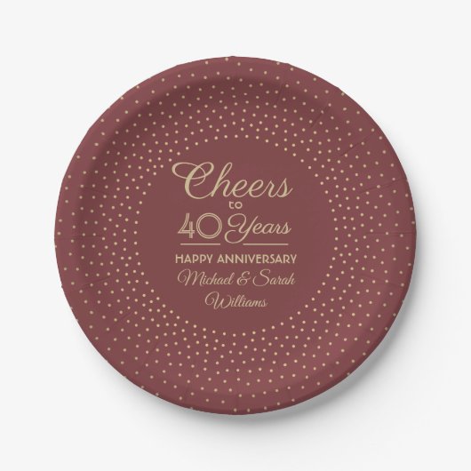 JEDER Jahrestag Cheers Burgundy und Gold Confetti Pappteller (Vorderseite)