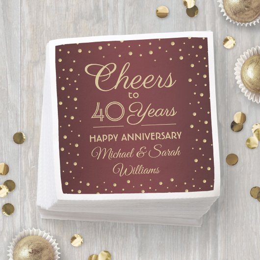 JEDER Jahrestag Cheers Burgundy und Gold Confetti Serviette