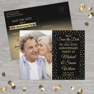 JEDER Jubiläum 1 Foto Black & Gold Save the Date Einladungspostkarte