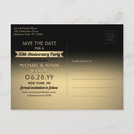 JEDER Jubiläum 1 Foto Black & Gold Save the Date Einladungspostkarte (Rückseite)