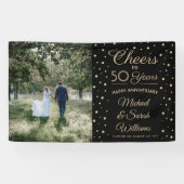JEDER Jubiläum Cheers Elegantes Foto Black & Gold Banner (Horizontal)