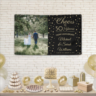 JEDER Jubiläum Cheers Elegantes Foto Black & Gold Banner