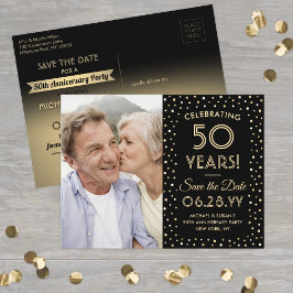 JEDER Jubiläum Save the Date 1 Foto Black & Gold Einladungspostkarte