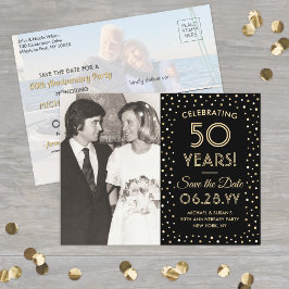 JEDER Jubiläum Save the Date 2 Foto Black & Gold Einladungspostkarte